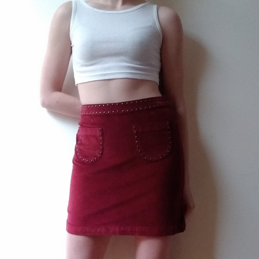 Mossimo Supply Co. Studded Red Velvet Mini Skirt